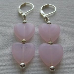 Light Pink Stone Heart Shaped Earrings